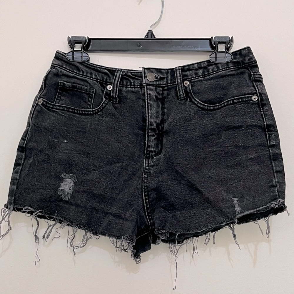 Black Distressed Denim Shorts